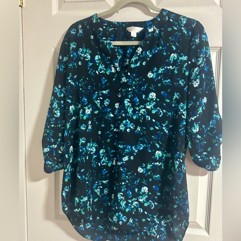 Floral Blue Women's Top Decree Sz. Medium